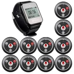 Система виклику офіціанта бездротова з чорним годинником - пейджером Retekess TD108 + 10 чорних кнопок (з кнопкою КАЛЬЯН) (100740)