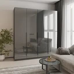 Шафа 4-дверна MebelStar Оскар Gloss BL-B, 4 додаткові полиці 200x52x220 см Антрацит/Антрацит (MBS-5341)