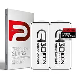 Захисне 3D скло для Apple iPhone 17 Pro Max, Icon 3D, загартоване, 9H, загартоване скло, повне проклеювання, протиударне, глянсове з олеофобним покриттям, на весь екран, сумісне з чохлами, проста установка, ArmorStandart (ARM89135)