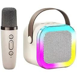 Дитяча Bluetooth колонка з мікрофоном 5Вт RGB підсвічування Міні караоке 2000mAh K12 Бежевий