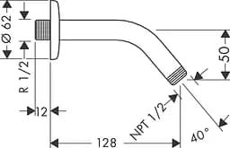 Кронштейн для верхнього душу Hansgrohe 128 мм Chrome 27411000 Хром - мініатюра 2