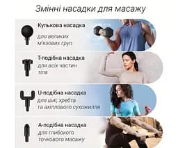 Масажер-пістолет для тіла зі змінними насадками, 6 режимів, акумуляторний, чорний - мініатюра 2