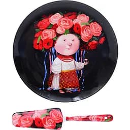 Блюдо для торта Lefard Україночка з лопаткою 26 см чорне (924-501)