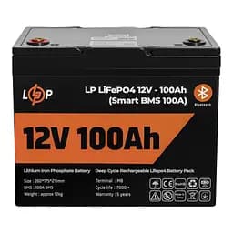 Акумулятор LP LiFePO4 12V (12,8V) - 100 Ah (1280Wh) (Smart BMS 100А) з BT пластик для ДБЖ