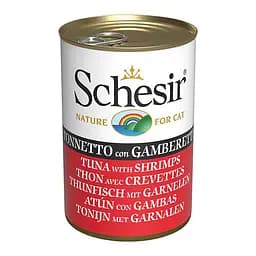 Вологий корм Тунець Schesir Tuna with Shrimps з креветками в желе натуральні консерви для котів, банку 140г