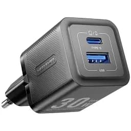 Мережевий зарядний пристрій Vention 2-Port USB (C + A) GaN Charger (30W/30W) EU-Plug чорний