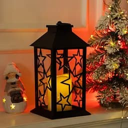 Фонарь новогодний декоративный 14×14×30 см подвесной с LED подсветкой Черный CR-3-2 Yiwu