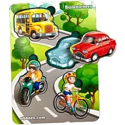 Деревянный пазл-вкладыш Транспорт-2 Ubumblebees (ПСФ115) PSF115 фон с подсказкой