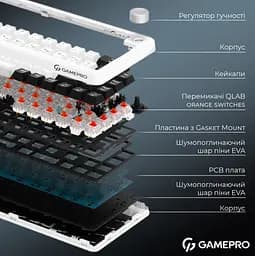 Клавиатура беспроводная игровая механическая GamePro MK-210-W Pro White-Black QLAB Orange Switches Hot-Swap - мініатюра 10