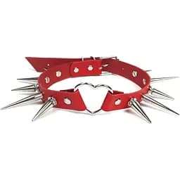 Чокер серце з великими шипами, із натуральної шкіри Art of Sex - Crystal, колір Червоний