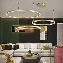 Світлодіодна люстра на три кільця 80, 60 та 40 см у латунному каркасі | Line F | Арт. MJ73-800+600+400 AB