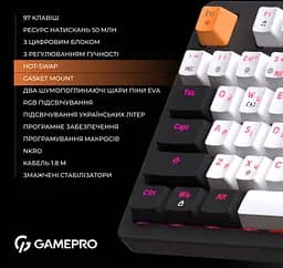 Клавіатура ігрова механічна GamePro GPMK-170 Outemu Red Swich Hot-Swap RGB Black - мініатюра 7