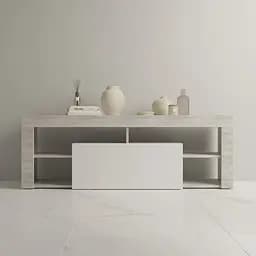 Тумба під телевізор Flamecame з 4 полицями та нішею з ДСП II K-140 Бетон/білий