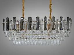 Кришталева люстра овальної форми для вітальні, зали на 8 ламп, золото