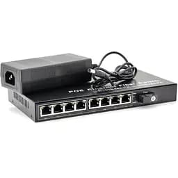 Коммутатор POE со встроенным SFP(B) 48V-57V, 8 портов PoE + 1 порт Ethernet FX 155 Мбит/с (UP-Link) SC/FC/ST 1550nm, 802.3af, Black, БП в комплекте