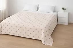 Покрывало стеганое 200x230 см в горошек покрывало в спальню интерьерный евроразмер на кровать Бежевое с серым принтом