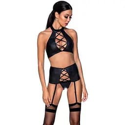 Комплект із еко-шкіри з імітацією шнурівки Passion Nancy Set black L/XL