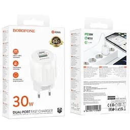 МЗП Borofone BA94A Lustrous PD30W+QC3.0 (1USB-A/1C) White - мініатюра 5