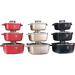 Набір каструль з тривимірним дном XPRO ТК00025 червоного, чорного та пудрового кольорів (43885-TК00025_1756)