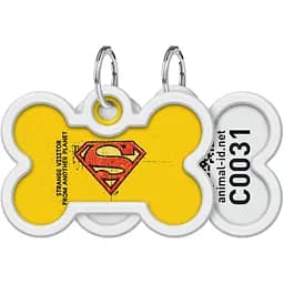 Адресник для собак и кошек Waudog Smart ID с QR паспортом, Супермен винтаж, L, 40х28 мм