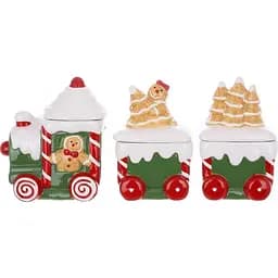 Набор новогодних банок 3 шт BonaDi 928-111 Паравозик для сыпучих продуктов керамика 450 мл 300 мл 300мл