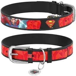 Нашийник для собак Waudog Design шкіряний з QR паспортом, малюнок Супермен1, XL, Ш 35 мм, Дов 44-58 см