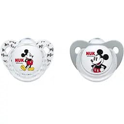 Пустышка силиконовая Nuk Disney Mickey, ортодонтическая, 0-6 мес., белая с серым, 2 шт. (3953128)