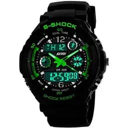 Наручний годинник чоловічий Skmei S-Shock Green 0931 Чорний (1530)