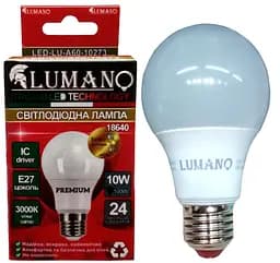 Лампа LED A60 10W E27 3000K 900Lm груша LUMANO 