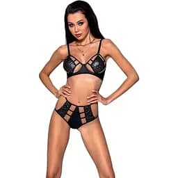 Комплект білизни Passion TASMINA Set XXL/XXXL black ліф високі трусики з корсетом ззаду