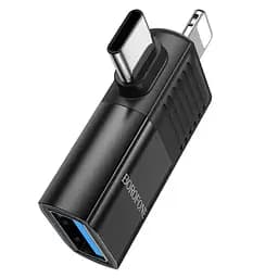 Перехідник Borofone BV18 iP male/Type-C male to USB female USB2.0 2 в 1 adapter чорний - мініатюра 2