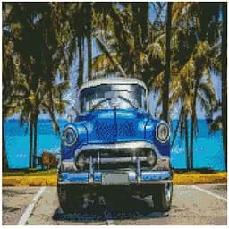 Алмазна мозаїка Strateg Синій ретро автомобіль GA0011 50х50 см