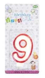 Свічка-цифра з кольоровим контуром і глітером всередині, цифра 9