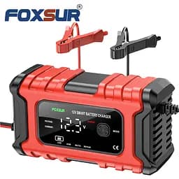 Автомобільний зарядний пристрій Foxsur FBC1206D 12V/6А Автоматичний імпульсний з функцією відновлення Red (19430)