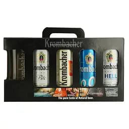 Набiр: пиво Krombacher Pils 0.5 л + Krombacher Weizen 0.5 л + Krombacher Hell 0.5 л + Krombacher Pils б/а 0.5 л + келих 0.4 л - мініатюра 5