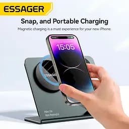Бездротовий мультизарядний пристрій Essager Ruicheng desktop magnetic suction 15W (3 in 1) black (EWXZM-RC0G-Z) - мініатюра 5
