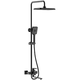 Душова система Frap F2471-6, вилив - перемикач на лійку, 3-функції, Чорний матовий