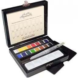 Набір акварелі Sennelier La Petite Aquarelle в дерев'яному пеналі, 16 кольорів, полукювета (N131686)