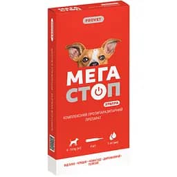Комплексный противопаразитарный препарат ProVET Мегастоп Ультра для собак весом 4-10 кг. 4 пипетки по 1 мл