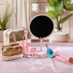 Подарунковий бокс: фен-стайлер 5 в 1 з іонізацією + косметичне дзеркало з LED підсвічуванням + набір прозорих дорожніх косметичок CP2026-13