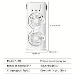 Портативный вентилятор Voltronic T1818, увлажнение, подсветка, Air Cooler Fan White - мініатюра 6