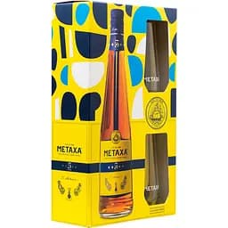 Набір Алкогольний напій Metaxa 5 зірок 38% 0.7 л + 2 келихи в подарунковій коробці - мініатюра 2