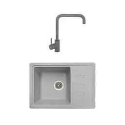 Гранітна мийка з краном прямокутна WIZ № 10 620х435 мм (Сіра)