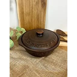 Котел с крышкой керамический (глиняный) резной Декор 3 л