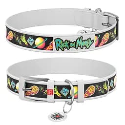 Ошейник для собак кожаный Waudog Design с QR-паспортом "Рик и Морти 3" L Ш 25 мм Д 38-49 см белый