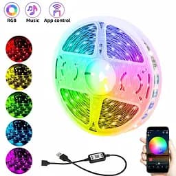 Світлодіодна стрічка 5м різнокольорова смуга RGB Bluetooth 5050 MEIQ-IT RGB strip light - мініатюра 2