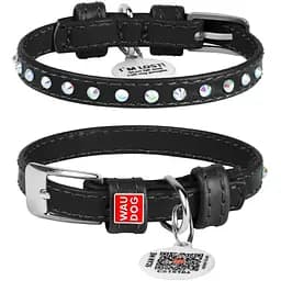 Нашийник для собак Waudog Glamour, шкіряний, зі стразами, з QR паспортом, XS, 19-25х0,9 см, чорний - мініатюра 3