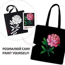 Екосумка-розмальовка, чорна, Ніжна півонія , бавовна 200 г/м2, 38х42см, ROSA Talent - мініатюра 2