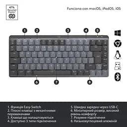 Клавіатура Logitech MX Mini Minimalist Wireless Illuminated Graphite US Clicky (920-010782) - мініатюра 6