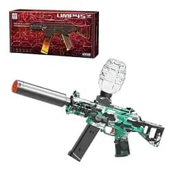 Автомат з орбізами, бірюзовий, із глушником та захисними окулярами, на акумуляторі.